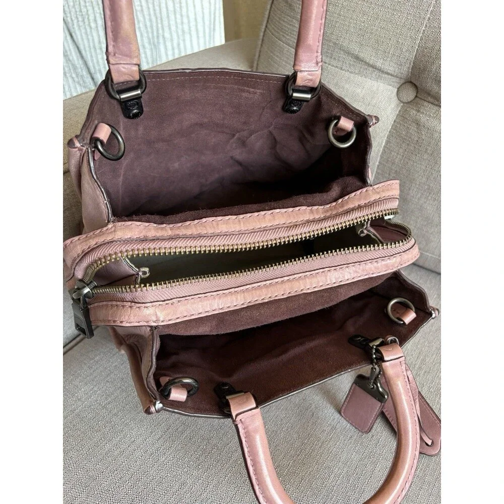Coach 1941 Rogue 25 Dusty Rose Quilted Rivets Leather Satchel Handbag Shoulder
